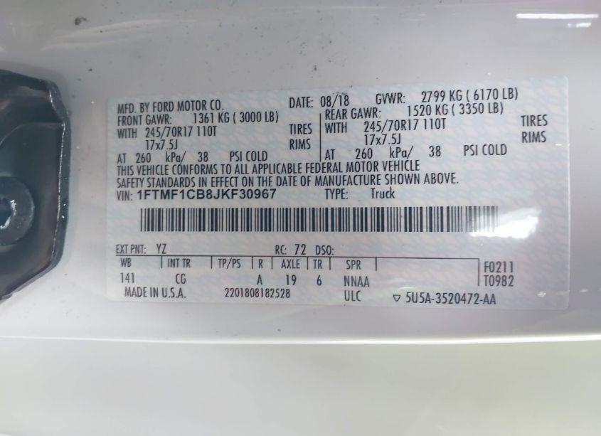Photo 9 of 2018 Ford F-150 XL (VIN 1FTMF1CB8JKF30967)