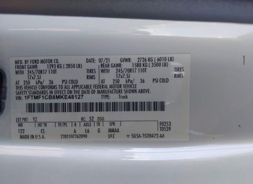 Photo 9 of 2021 Ford F-150 XL (VIN 1FTMF1CB8MKE48127)