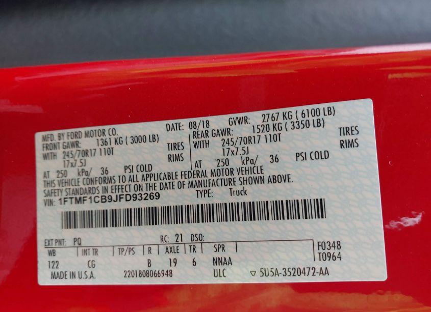 Photo 9 of 2018 Ford F-150 XL (VIN 1FTMF1CB9JFD93269)