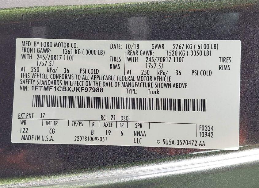 Photo 9 of 2018 Ford F-150 XL (VIN 1FTMF1CBXJKF97988)