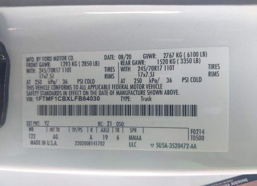 Photo 9 of 2020 Ford F-150 XL (VIN 1FTMF1CBXLFB84030)