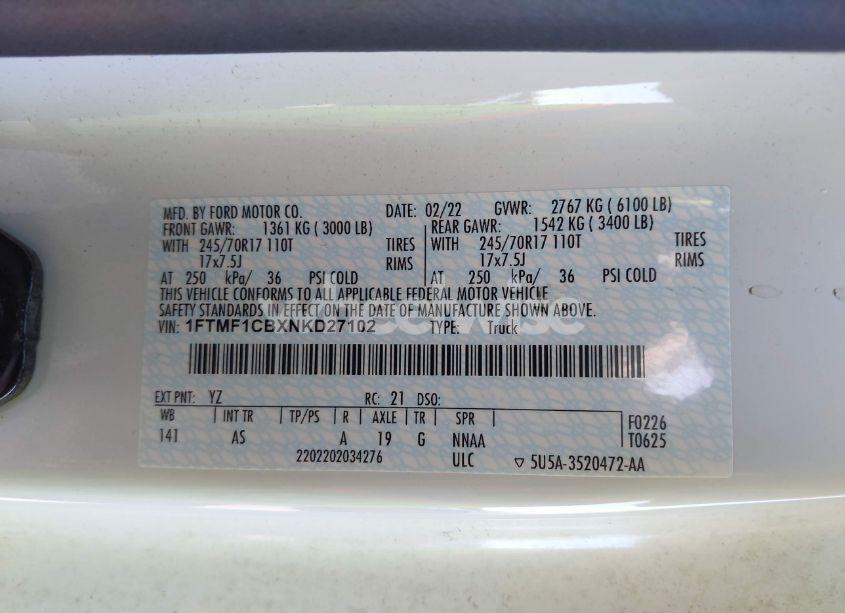 Photo 9 of 2022 Ford F-150 XL (VIN 1FTMF1CBXNKD27102)