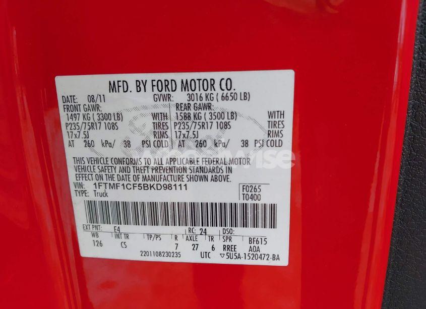 Photo 9 of 2011 Ford F-150 XL (VIN 1FTMF1CF5BKD98111)