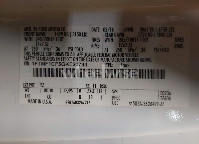 Photo 9 of 2016 Ford F-150 XL (VIN 1FTMF1CF5GKE20793)