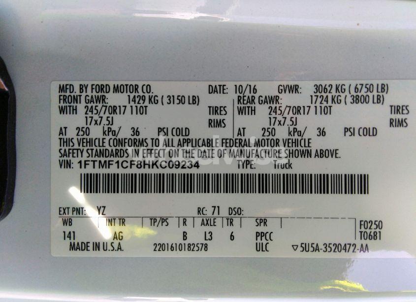 Photo 9 of 2017 Ford F-150 XL (VIN 1FTMF1CF8HKC09234)