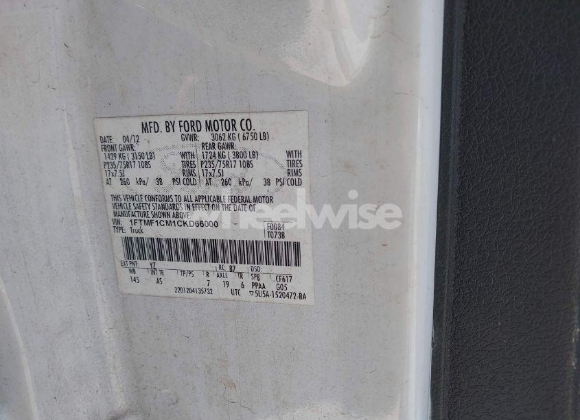 Photo 9 of 2012 Ford F-150 XL (VIN 1FTMF1CM1CKD66000)