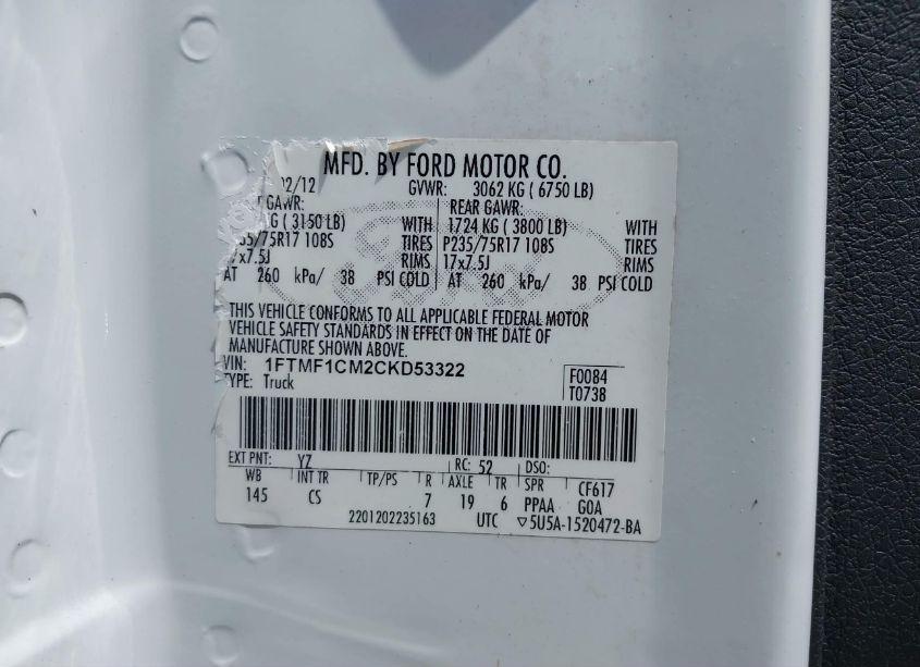 Photo 9 of 2012 Ford F-150 XL (VIN 1FTMF1CM2CKD53322)