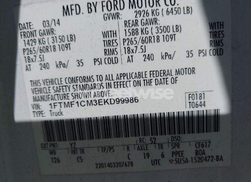 Photo 9 of 2014 Ford F-150 STX (VIN 1FTMF1CM3EKD99986)