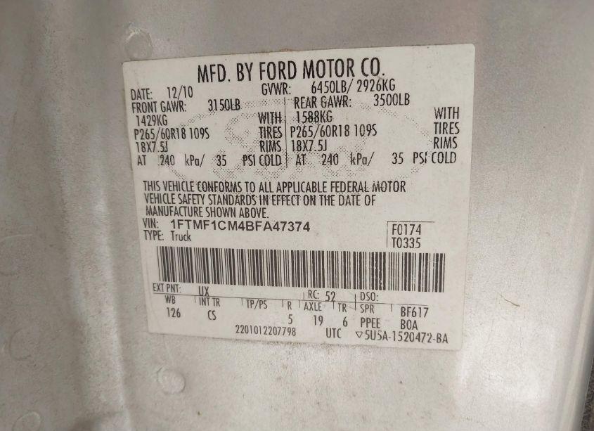 Photo 9 of 2011 Ford F-150 STX (VIN 1FTMF1CM4BFA47374)