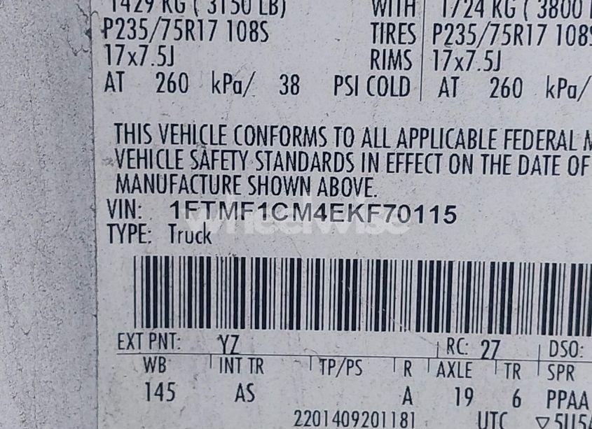 Photo 9 of 2014 Ford F-150 XL (VIN 1FTMF1CM4EKF70115)