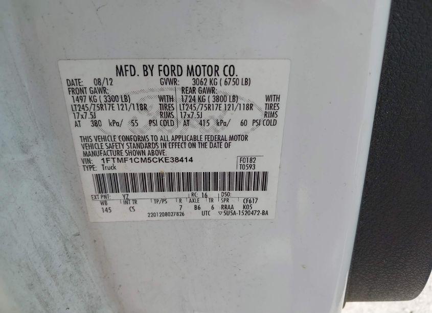 Photo 9 of 2012 Ford F-150 XL (VIN 1FTMF1CM5CKE38414)