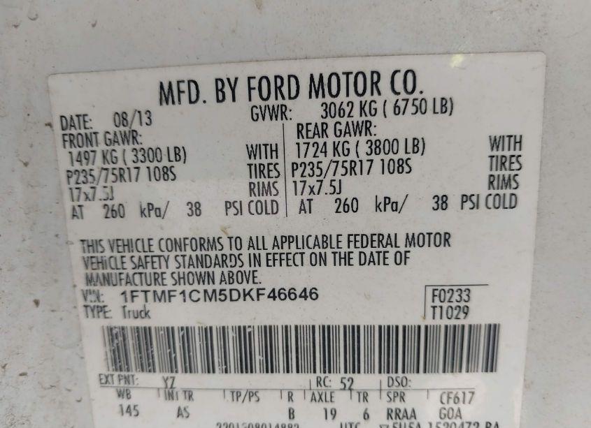 Photo 9 of 2013 Ford F-150 XL (VIN 1FTMF1CM5DKF46646)