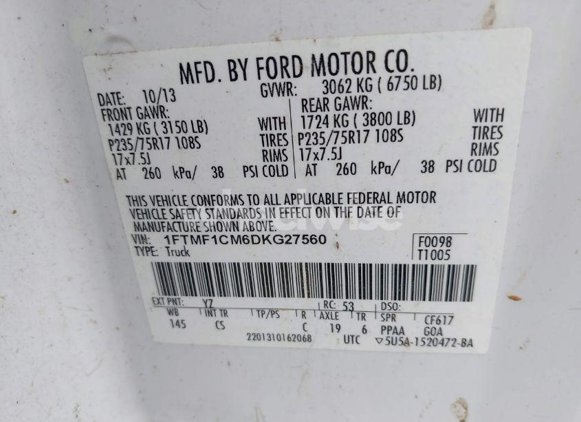 Photo 9 of 2013 Ford F-150 XL (VIN 1FTMF1CM6DKG27560)