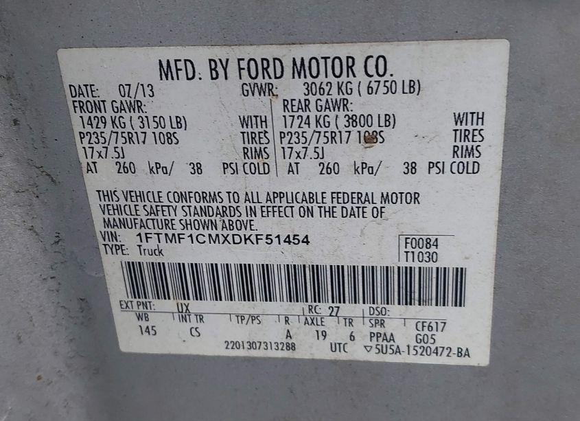 Photo 9 of 2013 Ford F-150 XL (VIN 1FTMF1CMXDKF51454)