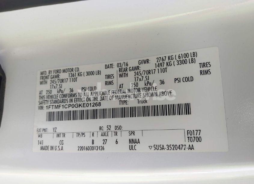 Photo 9 of 2016 Ford F-150 XL (VIN 1FTMF1CP0GKE01268)