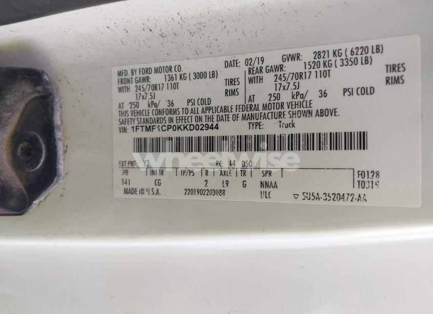 Photo 9 of 2019 Ford F-150 XL (VIN 1FTMF1CP0KKD02944)