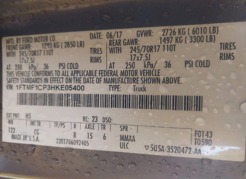 Photo 9 of 2017 Ford F-150 XL (VIN 1FTMF1CP3HKE05400)