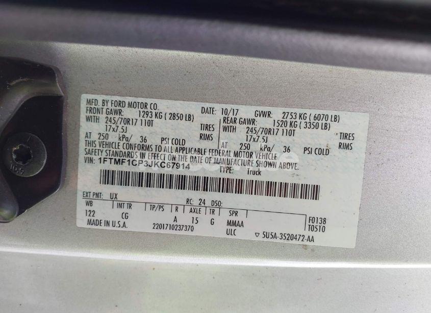 Photo 9 of 2018 Ford F-150 XL (VIN 1FTMF1CP3JKC67914)