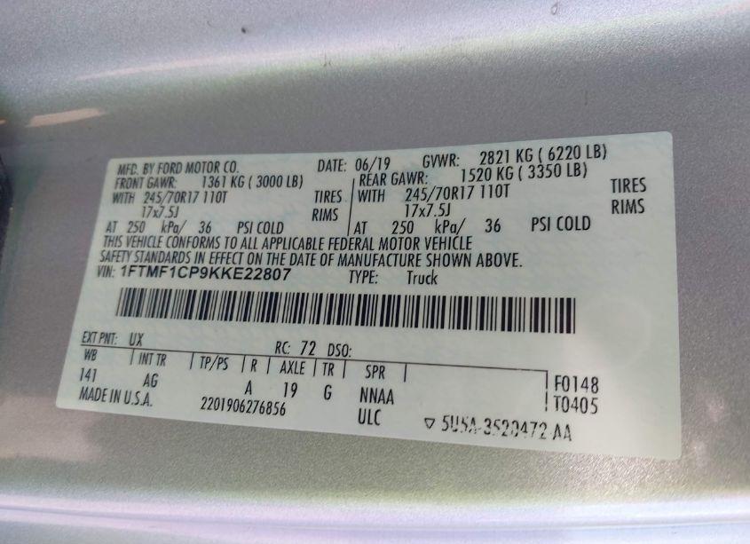 Photo 9 of 2019 Ford F-150 XL (VIN 1FTMF1CP9KKE22807)