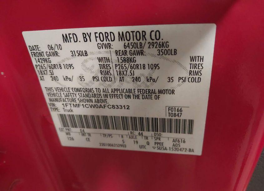 Photo 9 of 2010 Ford F-150 STX/XL/XLT (VIN 1FTMF1CW0AFC83312)