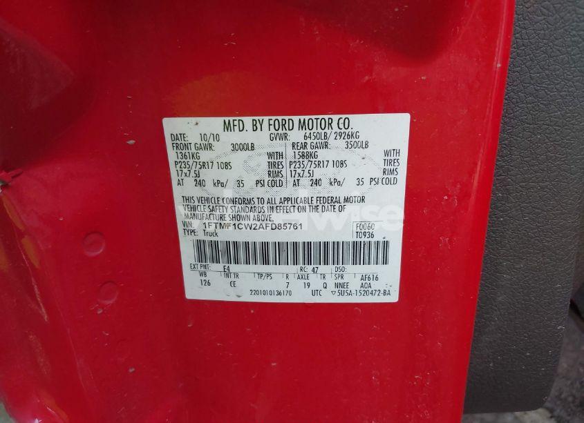 Photo 9 of 2010 Ford F-150 STX/XL/XLT (VIN 1FTMF1CW2AFD85761)