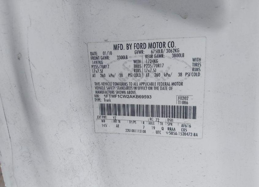 Photo 9 of 2010 Ford F-150 STX/XL/XLT (VIN 1FTMF1CW2AKB69593)