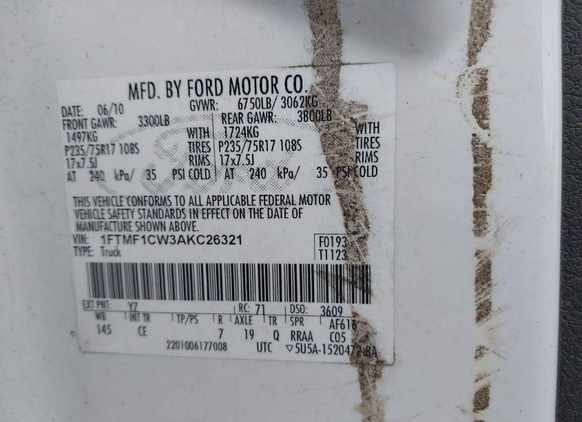 Photo 9 of 2010 Ford F-150 STX/XL/XLT (VIN 1FTMF1CW3AKC26321)