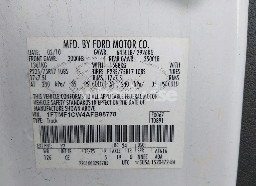 Photo 9 of 2010 Ford F-150 XL (VIN 1FTMF1CW4AFB98778)