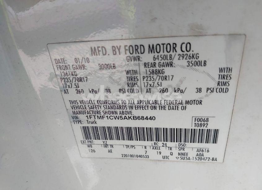 Photo 9 of 2010 Ford F-150 STX/XL/XLT (VIN 1FTMF1CW5AKB68440)