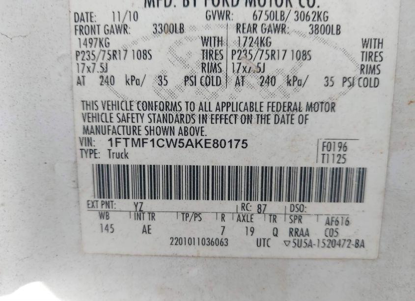 Photo 9 of 2010 Ford F-150 STX/XL/XLT (VIN 1FTMF1CW5AKE80175)