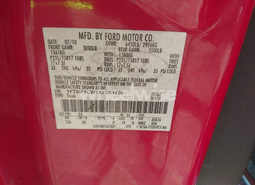 Photo 9 of 2010 Ford F-150 XL (VIN 1FTMF1CW7AFD01126)