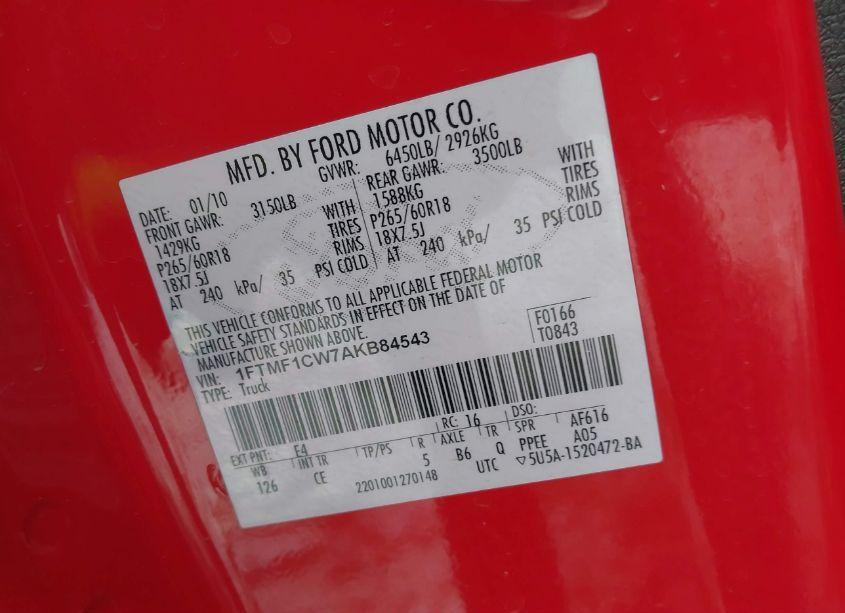 Photo 9 of 2010 Ford F-150 STX/XL/XLT (VIN 1FTMF1CW7AKB84543)