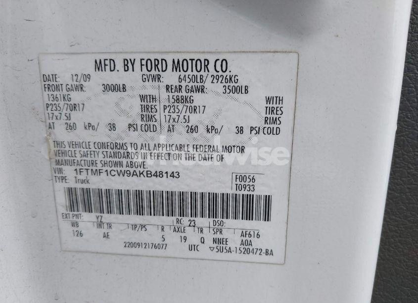 Photo 9 of 2010 Ford F-150 STX/XL/XLT (VIN 1FTMF1CW9AKB48143)