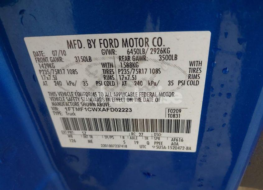 Photo 9 of 2010 Ford F-150 STX/XL/XLT (VIN 1FTMF1CWXAFD02223)