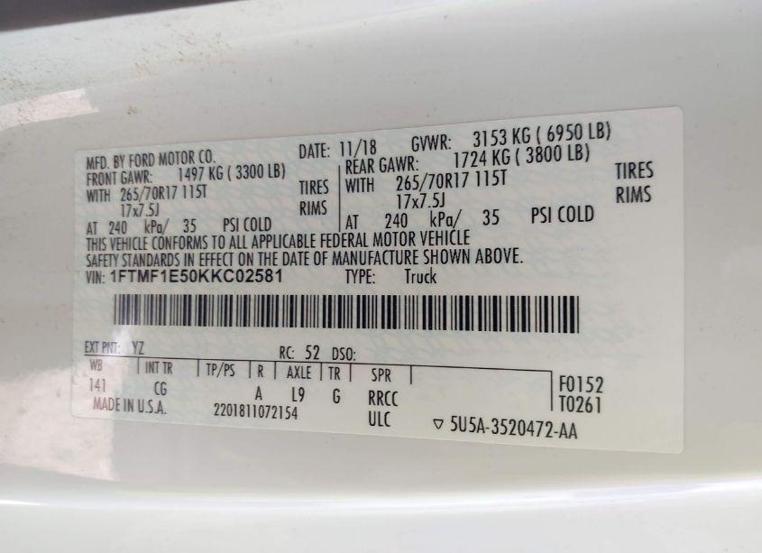 Photo 9 of 2019 Ford F-150 XL (VIN 1FTMF1E50KKC02581)