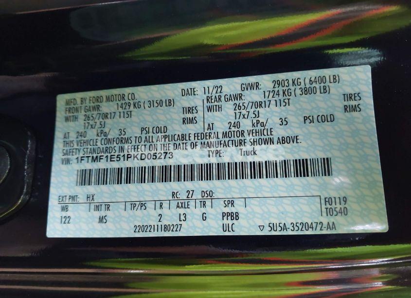 Photo 9 of 2023 Ford F-150 XLT (VIN 1FTMF1E51PKD05273)