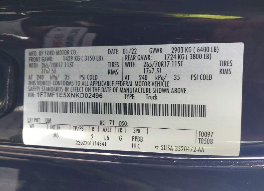 Photo 9 of 2022 Ford F-150 XLT (VIN 1FTMF1E5XNKD02496)