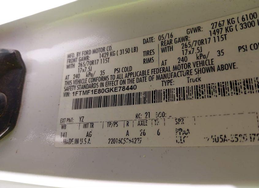 Photo 9 of 2016 Ford F-150 XL (VIN 1FTMF1E80GKE78440)
