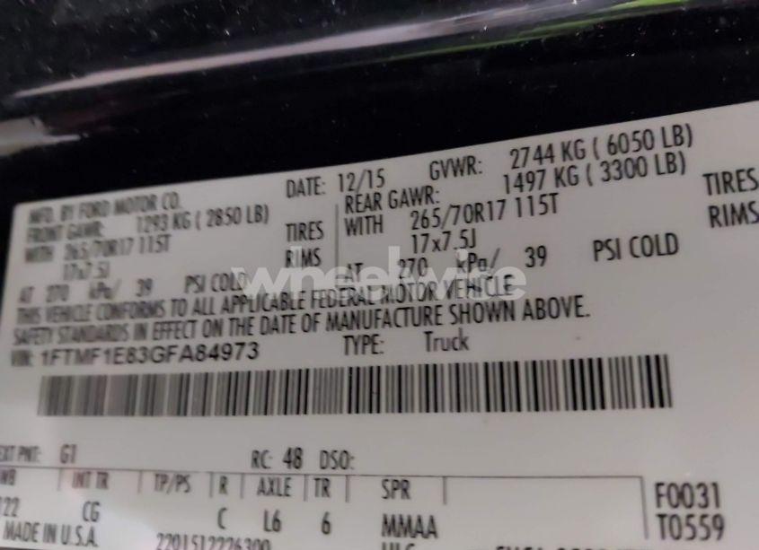 Photo 9 of 2016 Ford F-150 XL (VIN 1FTMF1E83GFA84973)