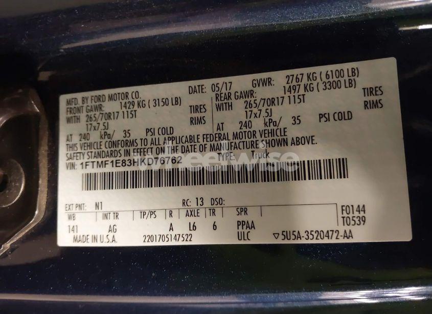 Photo 9 of 2017 Ford F-150 XL (VIN 1FTMF1E83HKD76762)
