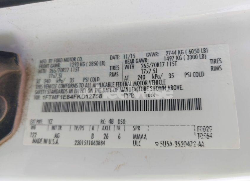 Photo 9 of 2015 Ford F-150 XL (VIN 1FTMF1E84FKD12758)