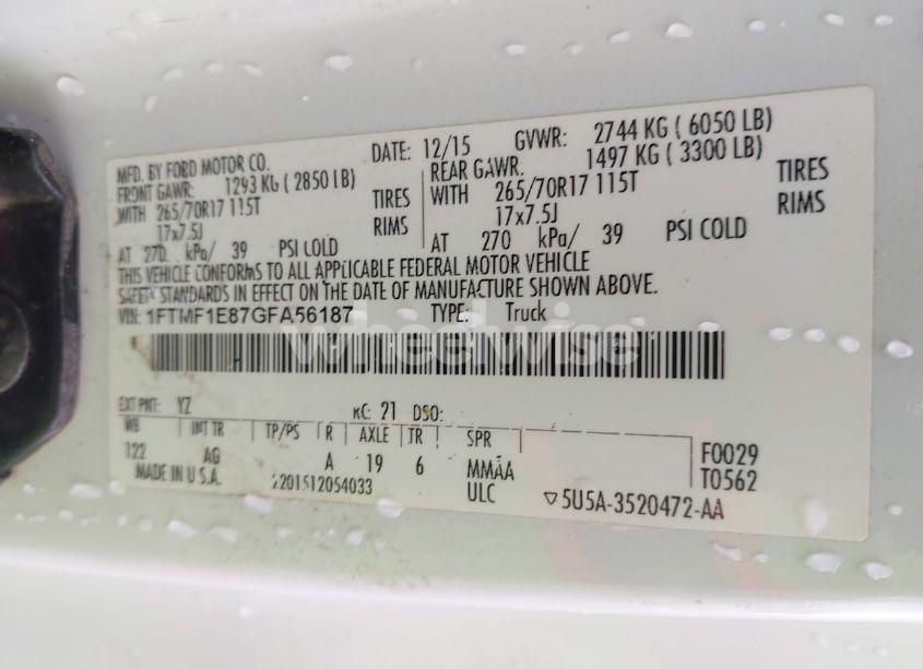 Photo 9 of 2016 Ford F-150 XL (VIN 1FTMF1E87GFA56187)