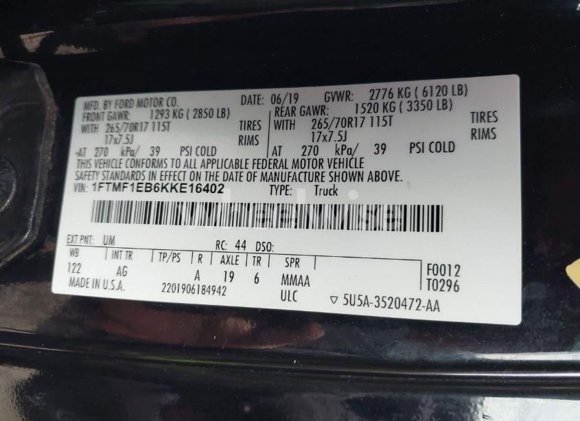 Photo 9 of 2019 Ford F-150 XL (VIN 1FTMF1EB6KKE16402)