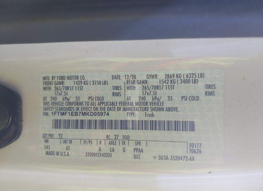 Photo 9 of 2021 Ford F-150 XL (VIN 1FTMF1EB7MKD05974)