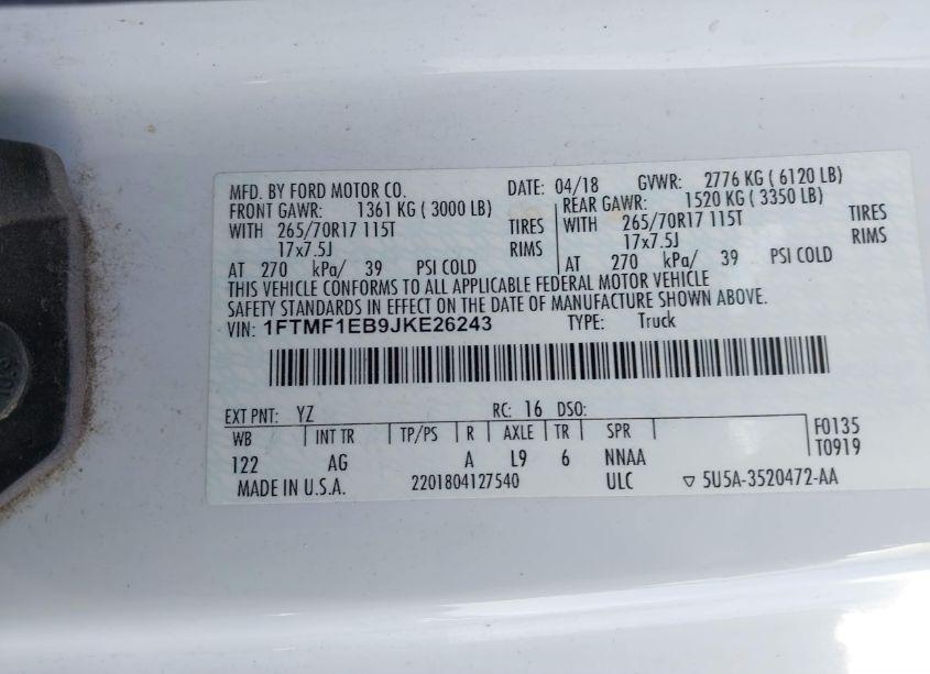 Photo 9 of 2018 Ford F-150 XL (VIN 1FTMF1EB9JKE26243)