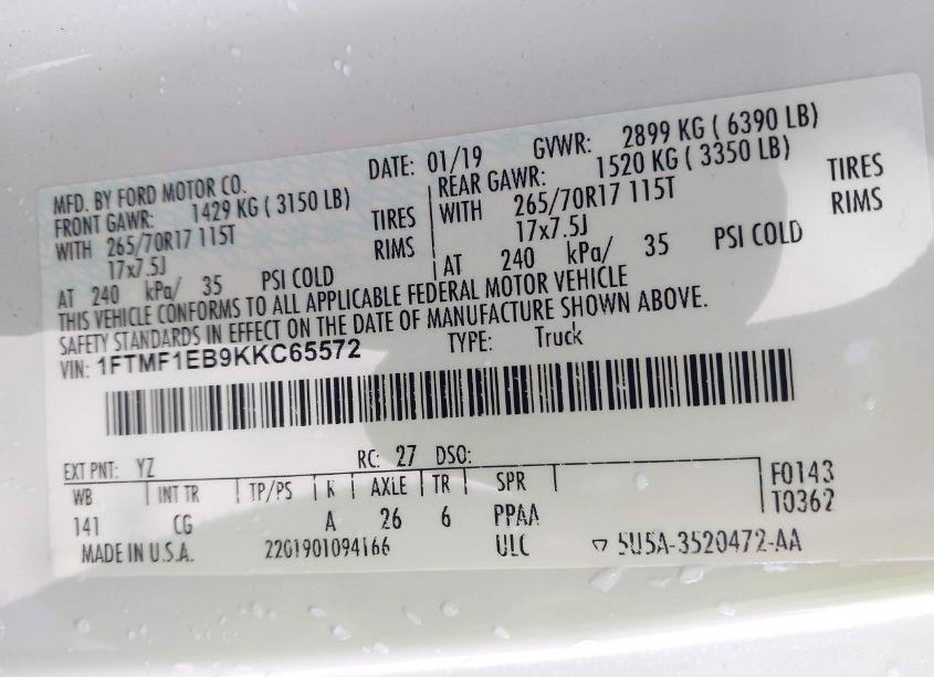 Photo 9 of 2019 Ford F-150 XL (VIN 1FTMF1EB9KKC65572)