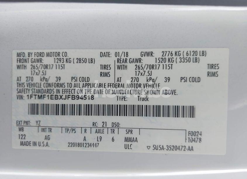 Photo 9 of 2018 Ford F-150 XL (VIN 1FTMF1EBXJFB94518)