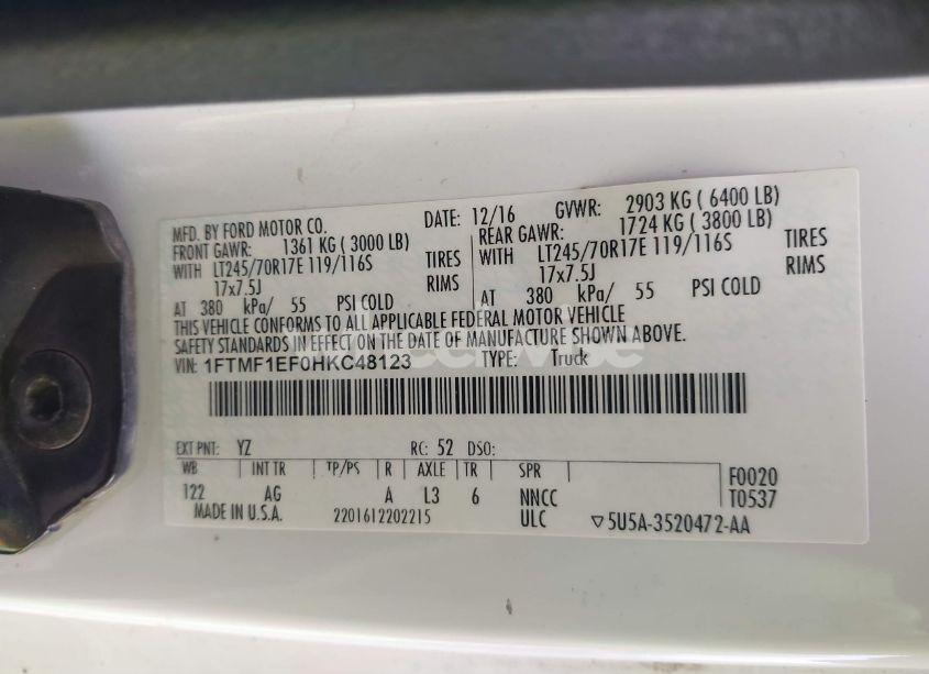 Photo 9 of 2017 Ford F-150 XL (VIN 1FTMF1EF0HKC48123)