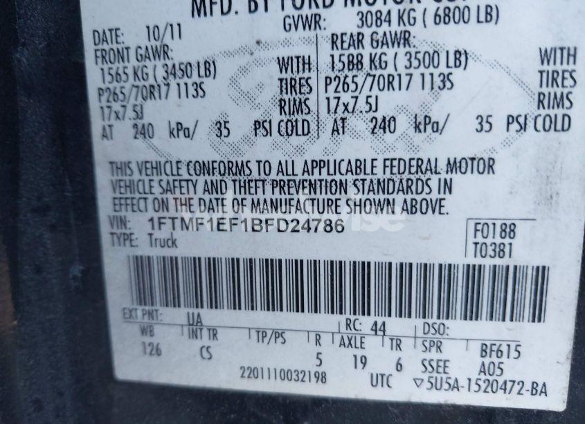 Photo 9 of 2011 Ford F-150 STX (VIN 1FTMF1EF1BFD24786)