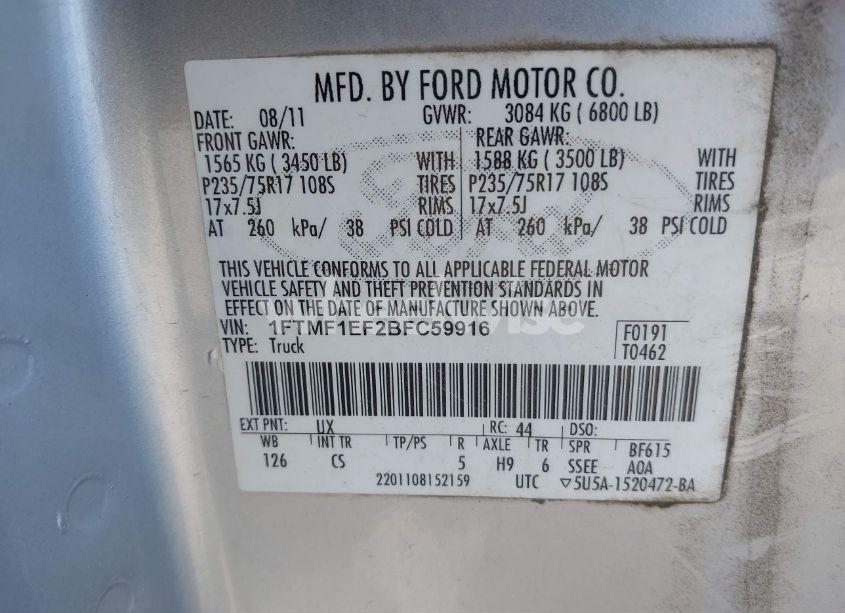 Photo 9 of 2011 Ford F-150 XL (VIN 1FTMF1EF2BFC59916)